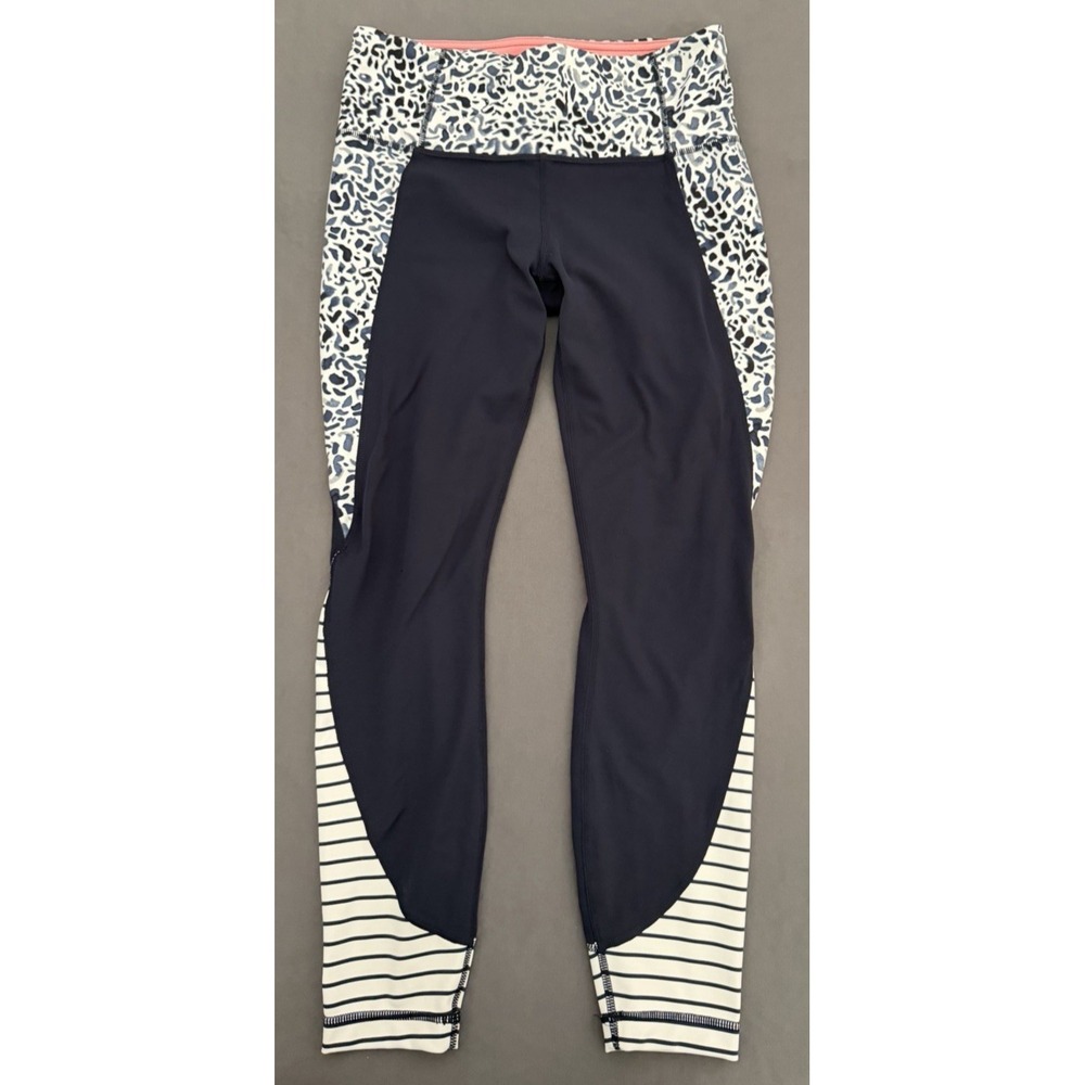 Athleta Cropped Leggings Womens Size Small Blue Leopard Stretch Athletic